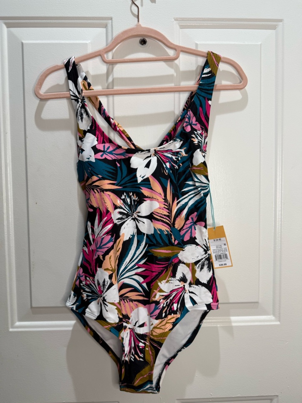 Kona Sol Tropical Floral One-Piece Swimsuit - Teal, Pink, White, Olive & Peach